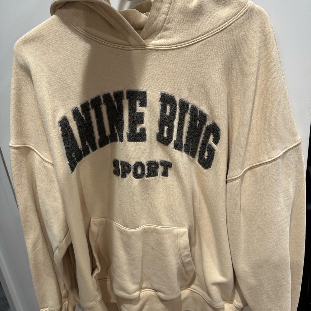 Anine Bing Beige Hoodie with Black Logo